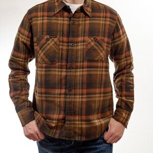 The Strike Gold Brown and Orange Flannel, Size Medium